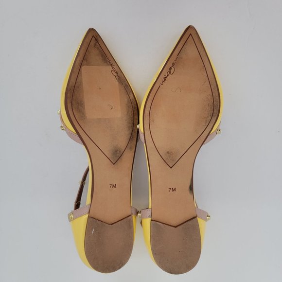Halogen Olson Size 7 Pointy Studded Flats Pointed Toe Womens Yellow Gold Leather - Picture 9 of 10